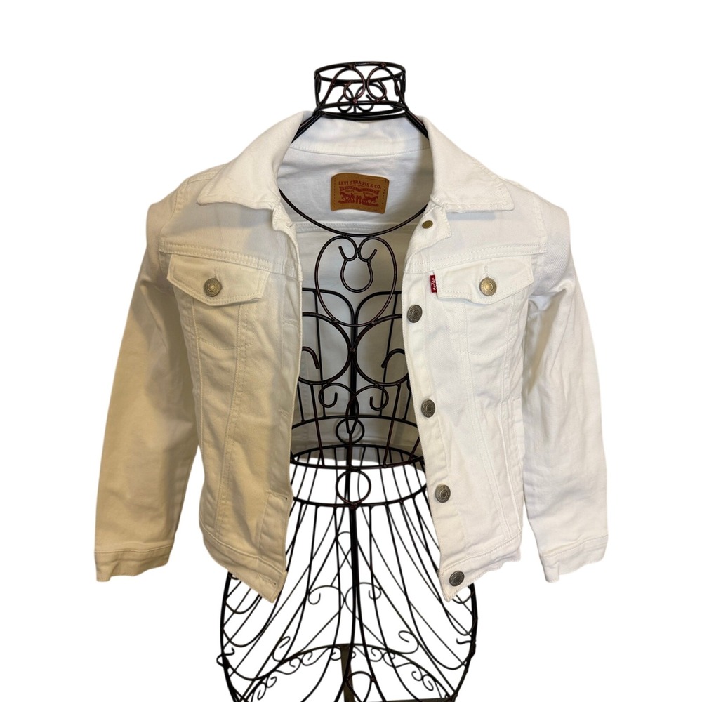 Levi's Crisp White Denim Jean Jacket Kids Medium 10/12 Excellent Condition